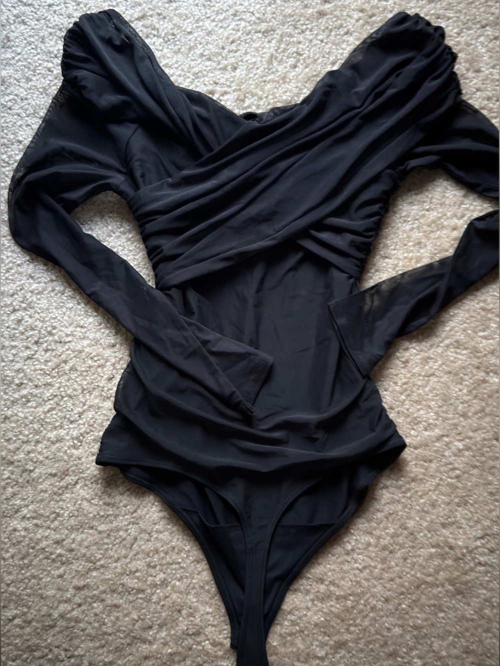 Abercrombie Fitch Black Mesh Wrap Bodysuit Draped Long Sleeve Size S